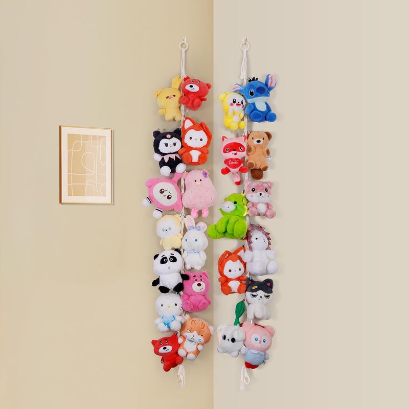 Poefditev 2 Pack Stuffed Animal Storage Chain Boho Room Decor, Hanging Stuffed Animal Holder with 20 Metal Clips, Macrame Plush Toy Corner Organizer for Kids Baby Nursery Bedroom Playroom Wall Decor - Image 1